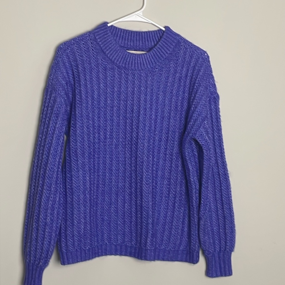 Loft Purple Soft! Cable Knit Long Sleeve Crew Neck Sweater- Medium
